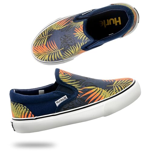 Hurley Kids Canvas Slip On Sneakers – Low Cut Skateboarding Shoes for Kids, Sports Shoes for Boys and Girls, Casual Sneakers for Kids, Blue Floral