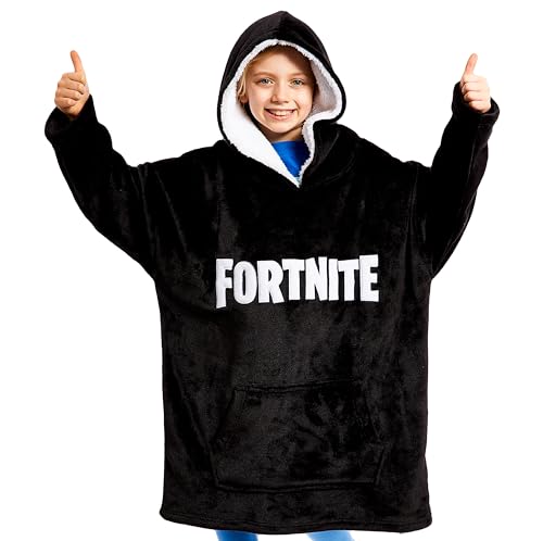 FORTNITE Hoodie for Boys, Oversized Hoodie Sweatshirt Blanket, Warm Comfortable Hooded Robe, Gifts for Boys Girls Teens (Black)