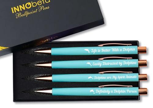 InnoBeta Dolphin Gifts for Women & Dolphin Lovers, Ballpoint Pen Set of 4, Dolphin Gift for Birthday & Christmas