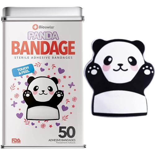 BioSwiss Bandages, Panda Shaped Self Adhesive Bandage, Latex Free Sterile Wound Care, 50 Count