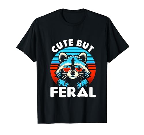 Cute But Feral Funny Colorful Racoon With Sunglasses Racoon T-Shirt