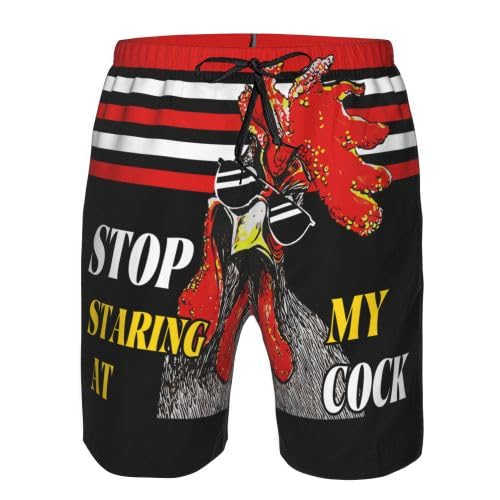 Stop Staring at My Cock Men's Beach Shorts Swim Trunks Beach Surfing Swimming Shorts with Pockets Liner Casual Fashion