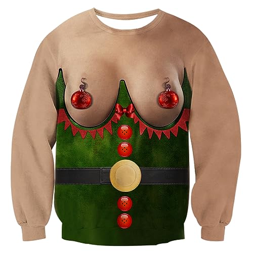 uideazone Unisex Ugly Christmas Sweater 3D Funny Boobs Design Printed Novelty Xmas Pullover Sweatshirt Shirt for Men Women