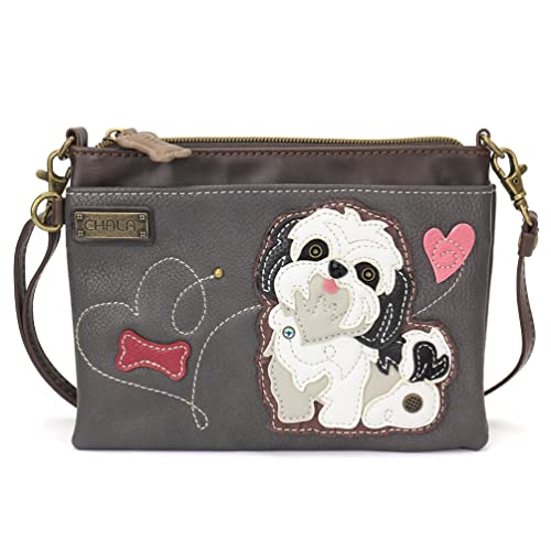 CHALA Mini Crossbody/Purse with Convertible Strap Stylish, Compact, Versatile - Shih Tzu - white - ink