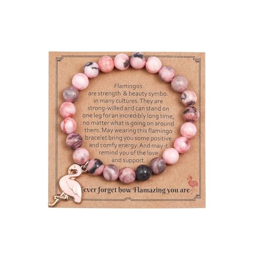 COLORFUL BLING Healing Crystal Beaded Stretch Bracelet Never Forget How Flamazing You are Flamingo Bracelet Gifts Natural Stone Inspirational Bracelet for Women -Style 1