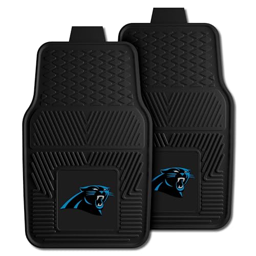 FANMATS 8889 Carolina Panthers 2-Piece Heavy Duty Vinyl Car Mat Set, Front Row Floor Mats, All Weather Protection, Universal Fit, Deep Resevoir Design