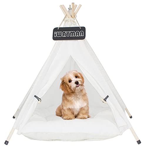 Cat Teepee Tent Dogs&Cats Tent Bed-with Thick Cushion and Teepee Stabilizer Washable Pet Teepee Tent for Small Dog Puppy Cat 24Inch Indoor Outdoor