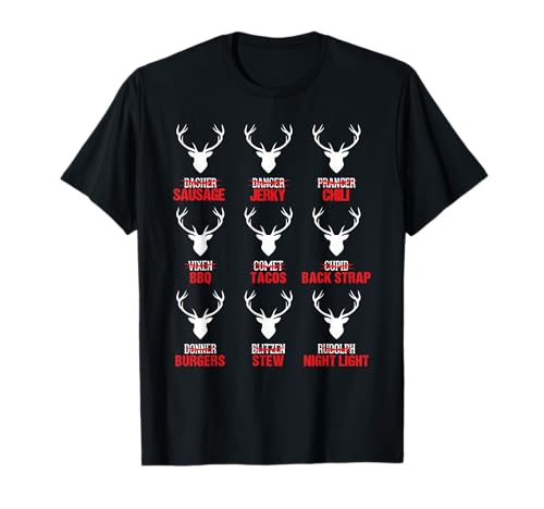 Funny Christmas Reindeer Hunter Deer Meat Hunting Gifts T-Shirt