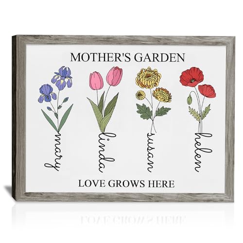 Vnysh Christmas Unique Gifts for Mom,Birth Month Flower Moms Garden, Personalized Custom Canvas with Name Wall Art for Mother's Day Christmas Birthdays Unique Gifts for Mom Wife