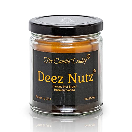 Deez Nutz- Black Label- Banana Nutbread - Hazelnut Vanilla- Funny- 6 Ounce Jar Candle- Hand Poured in Indiana