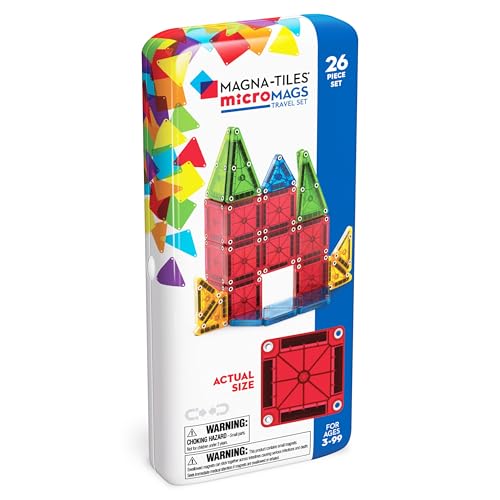 MAGNA-TILES microMAGS 26-Piece Travel Magnetic Construction Set – Bold Colors, The Original Magnetic Building Brand