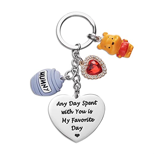 Melix Home Pooh Bear Stuff Keychain Inspirational Gifts Any Day Spent with You Is My Favorite Day Friendship Gift Pooh Bear Keychains