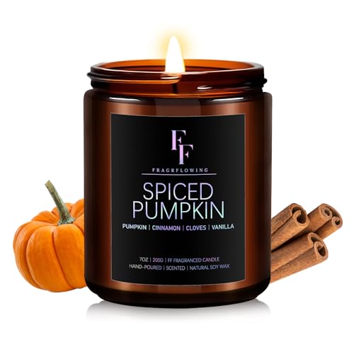 Fall Candles, Spiced Pumpkin Scented Candles for Home, Natural Soy Autumn Candle Aromatherapy Candle, 7 oz Jar Candles Fall Gifts for Women Men