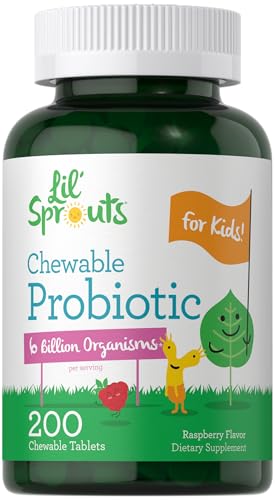 Carlyle Probiotics for Kids | 200 Chewable Tablets | 6 Billion CFUs | Raspberry Flavor | Non-GMO, Gluten Free Probiotics for Children | by Lil' Sprouts