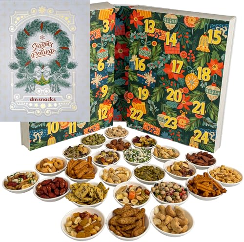 Advent Calendar 2024 Adult - 24 Unique Snacks, Nuts, Seeds, Sticks, Wasabi Peas, Holiday Gift Basket, Food Christmas Gift for Men, Women, Dad, Kids