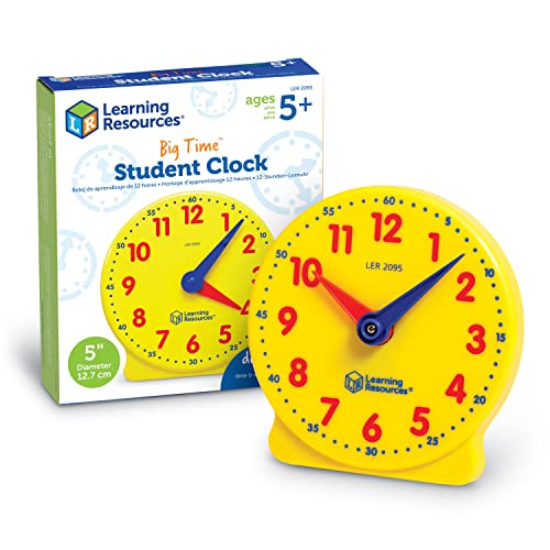 Learning Resources Big Time Student Clock, Teaching & Demonstration Clock, Develops Time and Early Math Skills, Ages 5+, Clock for Learning, 12 Hour,Back to School Gifts