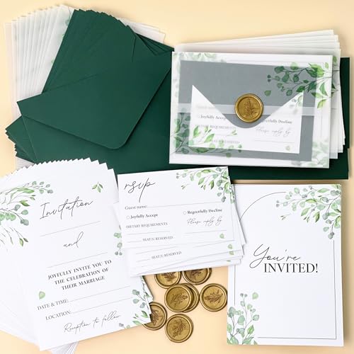 STOFINITY Wedding Invitations With Envelopes And Rsvp Cards - 30 Pcs Boho Wedding Invitation Cards, Wedding Invitation Kit, Invites Cards For Wedding Reception