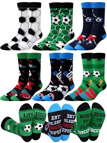 Haysandy 6 Pairs Funny Soccer Socks for Men Novelty Soccer Socks Soccer Crew Socks Sports Soccer Gifts for Soccer Lovers