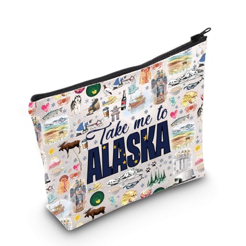 WZMPA Alaska State Travel Makeup Bag Alaska Tour Gift Take Me To Alaska Zipper Pouch Cosmetic Bag Alaska Vacation Gift (Take Alaska)