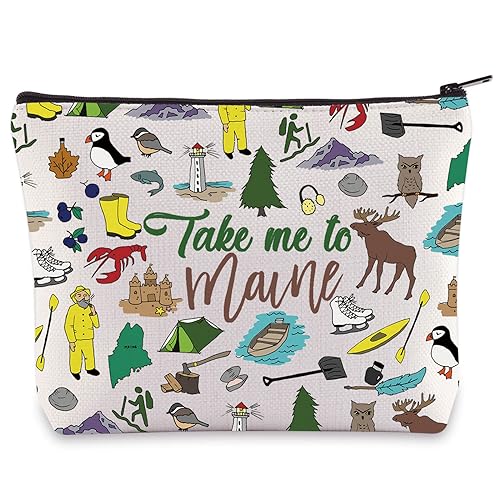 WZMPA Maine State Cosmetic Bag Maine Souvenir Gifts Take Me To Maine Zipper Pouch Bag Maine State Merchandise (To Maine)