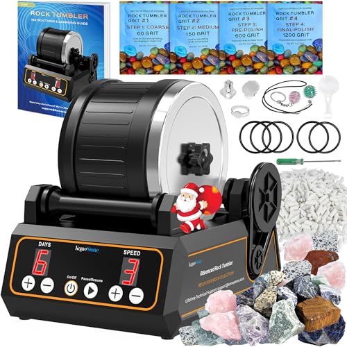 Rock Tumbler Kit, K1 Professional Large 2.5LB Capacity Edition - Memory Function, Digital Timer & Variable Speeds: Create Stunning Gems Full Accessories Included