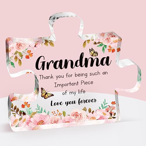 Gifts for Grandma - Delicate Grandma Birthday Gifts from Grandkids - Engraved Acrylic Puzzle Piece 3.9 x 3.3 inch - Mothers Day Birthday Christmas Gifts for Grandma Grandmother, Ideas