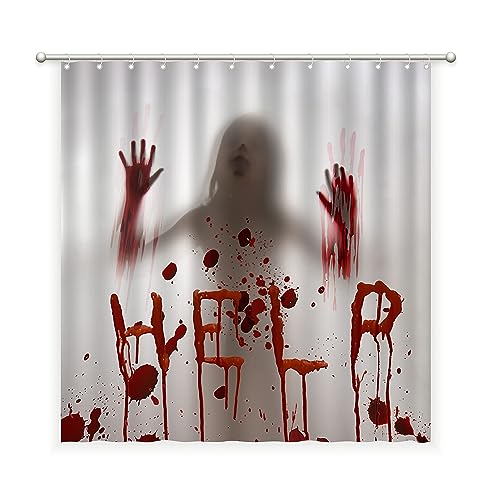 Tritard Halloween Shower Curtain - Bloody Horror Bath Curtains 72x72 Inches Waterproof Fabric with 12 Hooks for Home Bathroom Halloween Party Scary Decorations