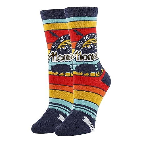 ooohyeah Women’s Funny State Crew Socks, Crazy Novelty Cotton Dress Socks, Montana