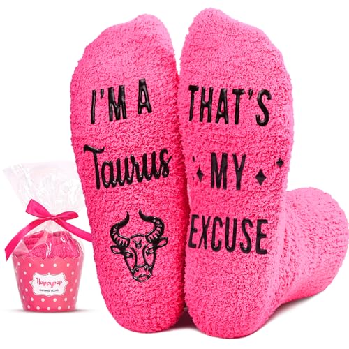 HAPPYPOP Taurus Zodiac Birthday Astrology Constellation Horoscope Gifts for Women Teen Girls, Fuzzy fuzzy Space Galaxy Taurus Socks Teens