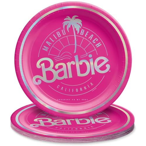 Amscan Round Plates, 7' (8-Pack) - Vibrant Premium Quality Party Plates, Perfect for Parties & Events, Malibu Barbie