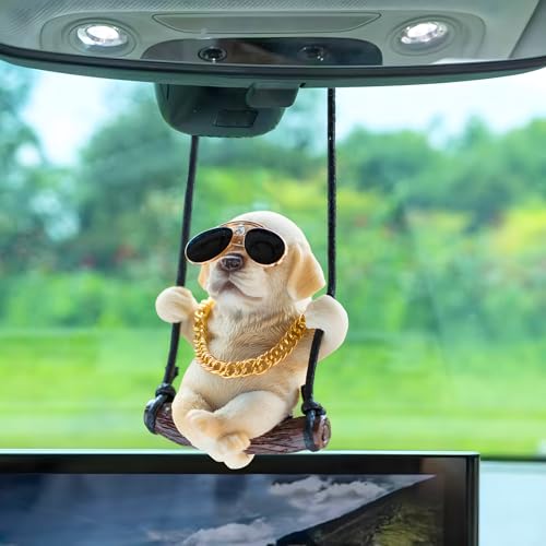 Cute Cool Swinging Dog Labrador Retriever Auto Rearview Mirrors Pendant Charm Car Hanging Mirror Accessories Car Decoration Accessories Car Decor Gifts for Women Men(Yellow Labrador)