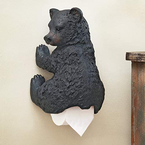 Black Forest Décor - Bear Cub Toilet Paper Holder for Home, Cabin, Lodge, Bathroom - Vintage Rustic Wall Décor - Wood Resin