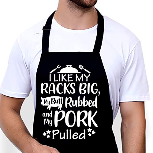 Grill Gifts for Men - Funny Apron for Men Grilling - Grill Apron for Dad, Husband, Boyfriend - Adjustable Bib Aprons Waterproof with Pockets - Black Apron Gift for Fathers Day, Birthday, Christmas