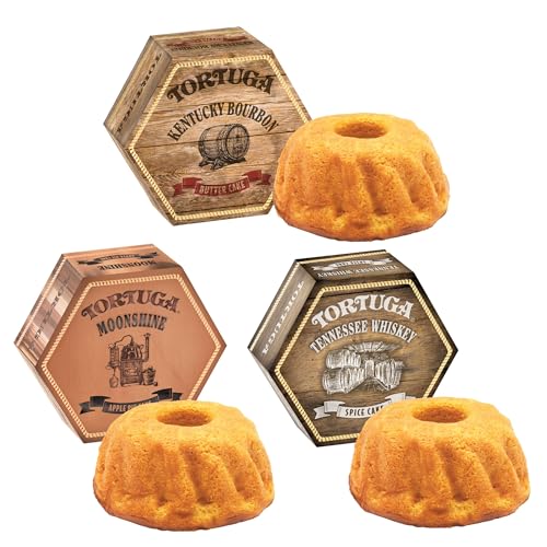 TORTUGA Southern Trio Gift Pack - Tennessee Whiskey, Kentucky Bourbon, & Moonshine Apple Pie - 3-4 oz Mini Cakes - The Perfect Premium Gourmet Gift for Gift Baskets, and Birthday Cakes for Delivery