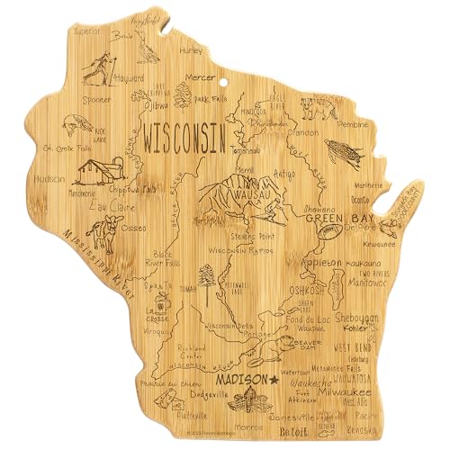 Totally Bamboo Destination Wisconsin State Shaped Serving and Cutting Board, Includes Hang Tie for Wall Display