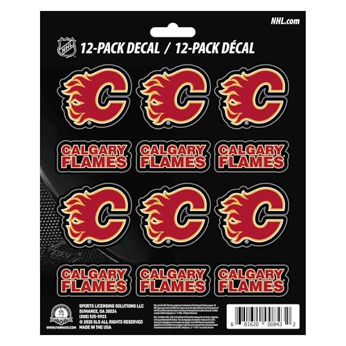 FANMATS 30778 NHL - Calgary Flames 12 Count Mini Decal Sticker Pack 5 x 6.25 in.- Great Gift for Sports Fans - Works On Hard Surfaces - for Homes, Cars, Trucks, SUVs.