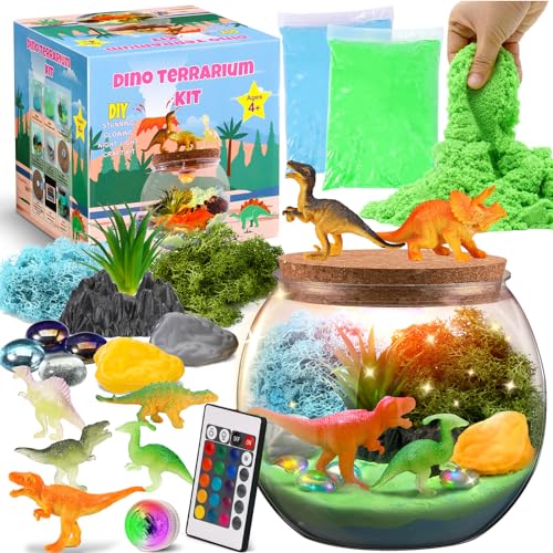 Dinosaur Terrarium Kit, Light Up Terrarium Kit Kids Crafts Toys, DIY Dino Arts and Crafts for Kids Ages 4 5 6 7 8-12 Years Old, Dinosaur Present for Boys Girls, Ideal Birthday Ideas