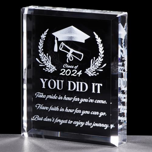 YWHL Graduation Gifts for Him Her, Class of 2024 Graduate Inspirational Gifts, Laser Engraved Crystal Graduation Keepsake for College High School PHD Masters Degree