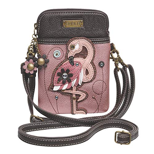 CHALA Cell Phone Crossbody Purse-Women PU Leather/Canvas Multicolor Handbag with Adjustable Strap - Flamingo - glitter pink