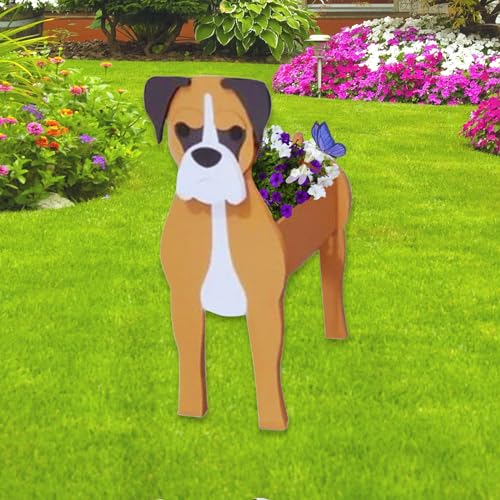 strolfay Boxer Dog Planter Plant Pots,Cute Garden Dog Flower Planter,Dog Planters Birthday Gifts for Women,Office,Indoor/Outdoor Decor（9.45 * 8.54 * 13.23in）