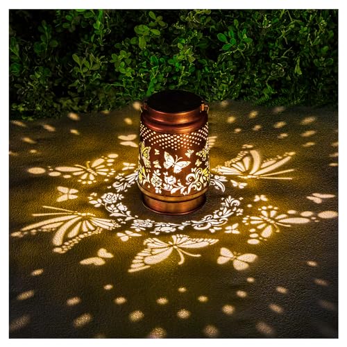 Solar Lanterns Outdoor Waterproof Butterfly Garden Decor as Birthday Gifts for Women Mom,Hollow Out Retro Metal Decorative Garden Light,Graceful Decoration for Patio,Yard,Landscape,Walkway,Festival