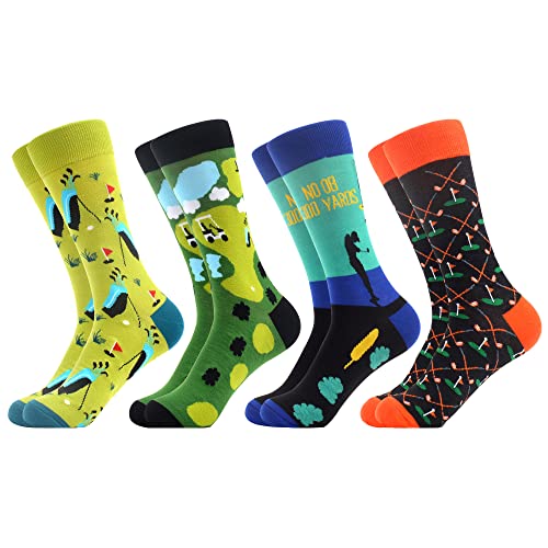 WeciBor Men's Colorful Funny Novelty Pattern Gifts Socks, 4 Pack Multicolor Golf, Size 7-13