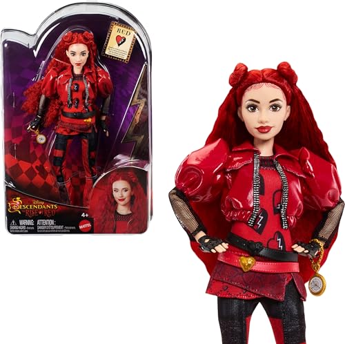 Mattel Disney Descendants: The Rise of Red Fashion Doll & Accessory – Red, Daughter of Queen of Hearts with Movie-Inspired Clothes & Pocket Watch