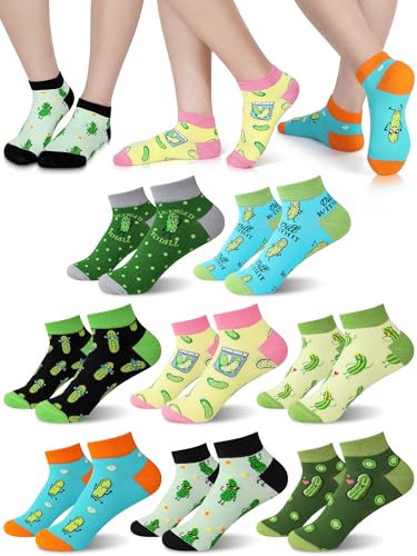 Silicherry 8 Pairs Funny Pickle Socks Novelty Dill Socks Cotton Crazy Low Cut Socks Gifts for Pickle Lovers Women Men(Low Cut)