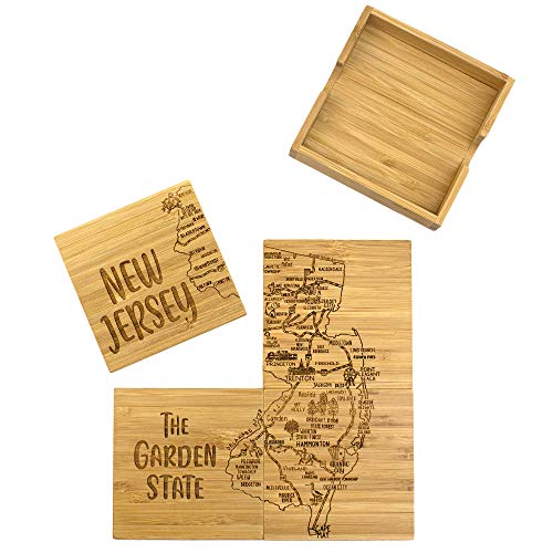 Totally Bamboo New Jersey State Puzzle 4 Piece Bamboo Coaster Set with Case