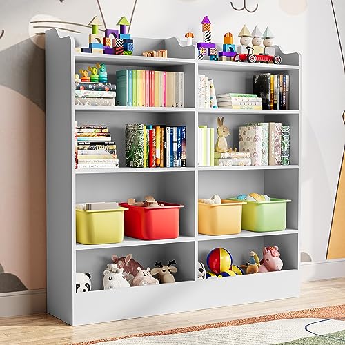 Cozy Castle 5 Tier Kids Bookshelf, 10 Cubby Toy Storage Cabinet, Tollder Bookcase for Bedroom, Playroom, Reading Nook, Nursery, White