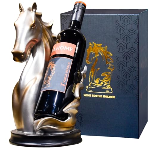 YINGAVERSAI Wine Bottle Holder Wine Racks Tabletop Horse Statue as Home Kitchen Wine Cellar Decorative Storage Organizer, Horse Sculpture Horse Decor Horse Gifts for Girls Men Women (Silver)