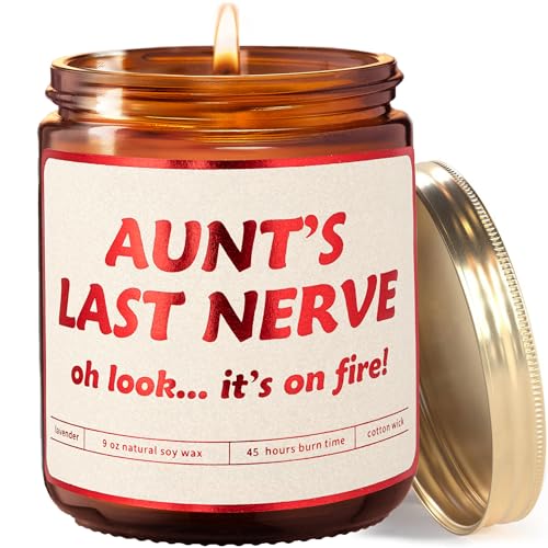 Funny Gifts for Aunt - Aunt's Last Nerve Lavender Vanilla Soy Candle ; Gift for Aunts for Christmas ; Cool Aunt Gifts for Her Birthday ; Funny Xmas Gift Idea for Auntie from Niece or Nephew