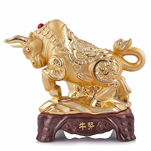 BOYULL Large Size Chinese Zodiac Ox Golden Resin Collectible Figurines Table Decor Statue