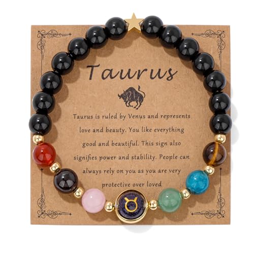 GolbalJew Taurus Zodiac Bracelets Healing Crystal 12 Constellations Protection Stone Beads Bracelet for Women Birthday Zodiac Gifts Horoscope Spiritual Jewelry